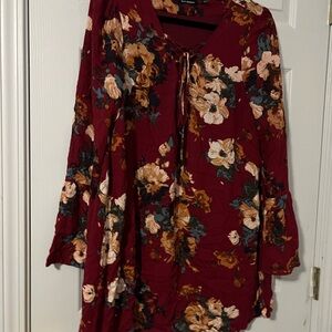 Chic Burgundy Dress with Floral Design